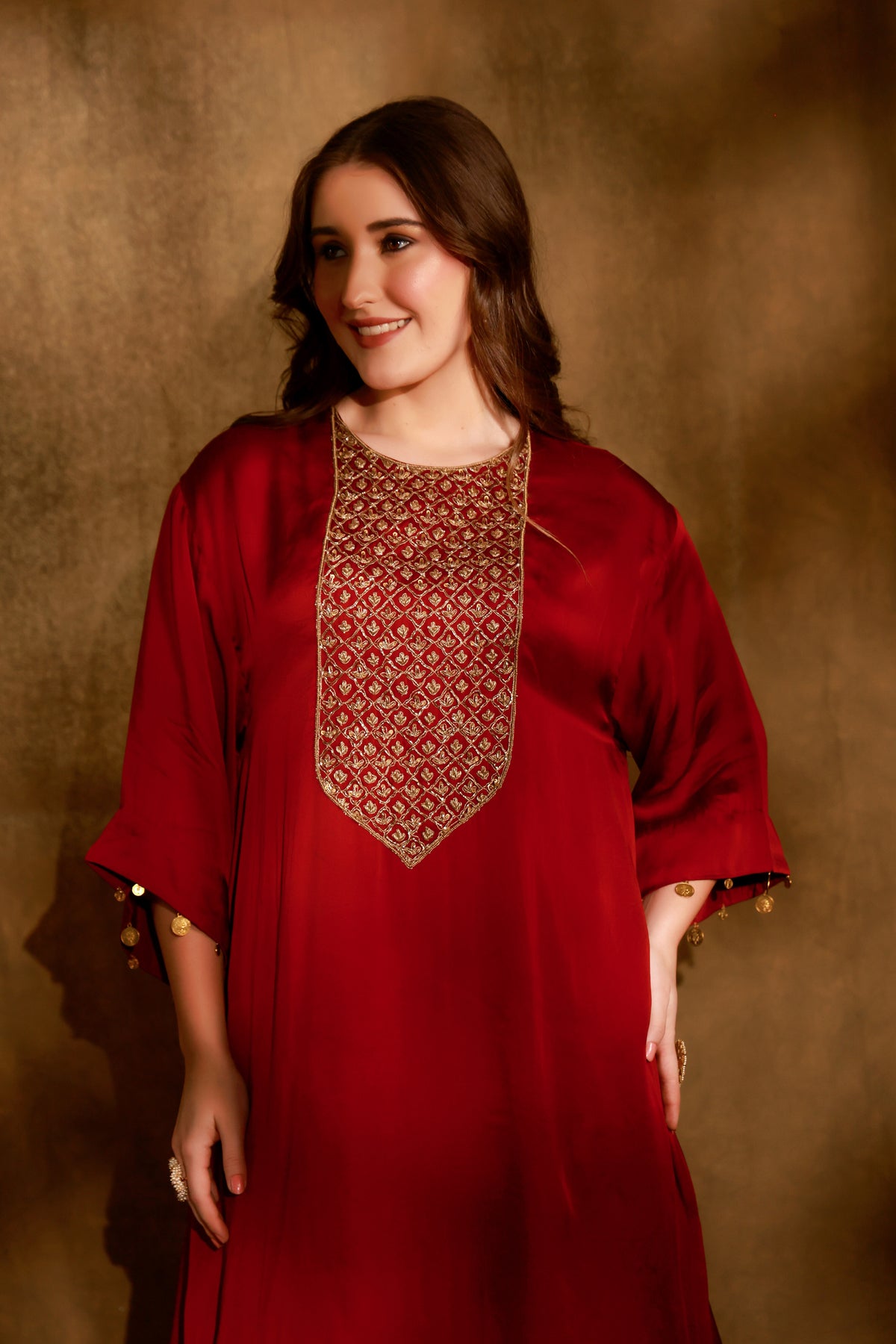 Zarkha Maroon Kaftan Set
