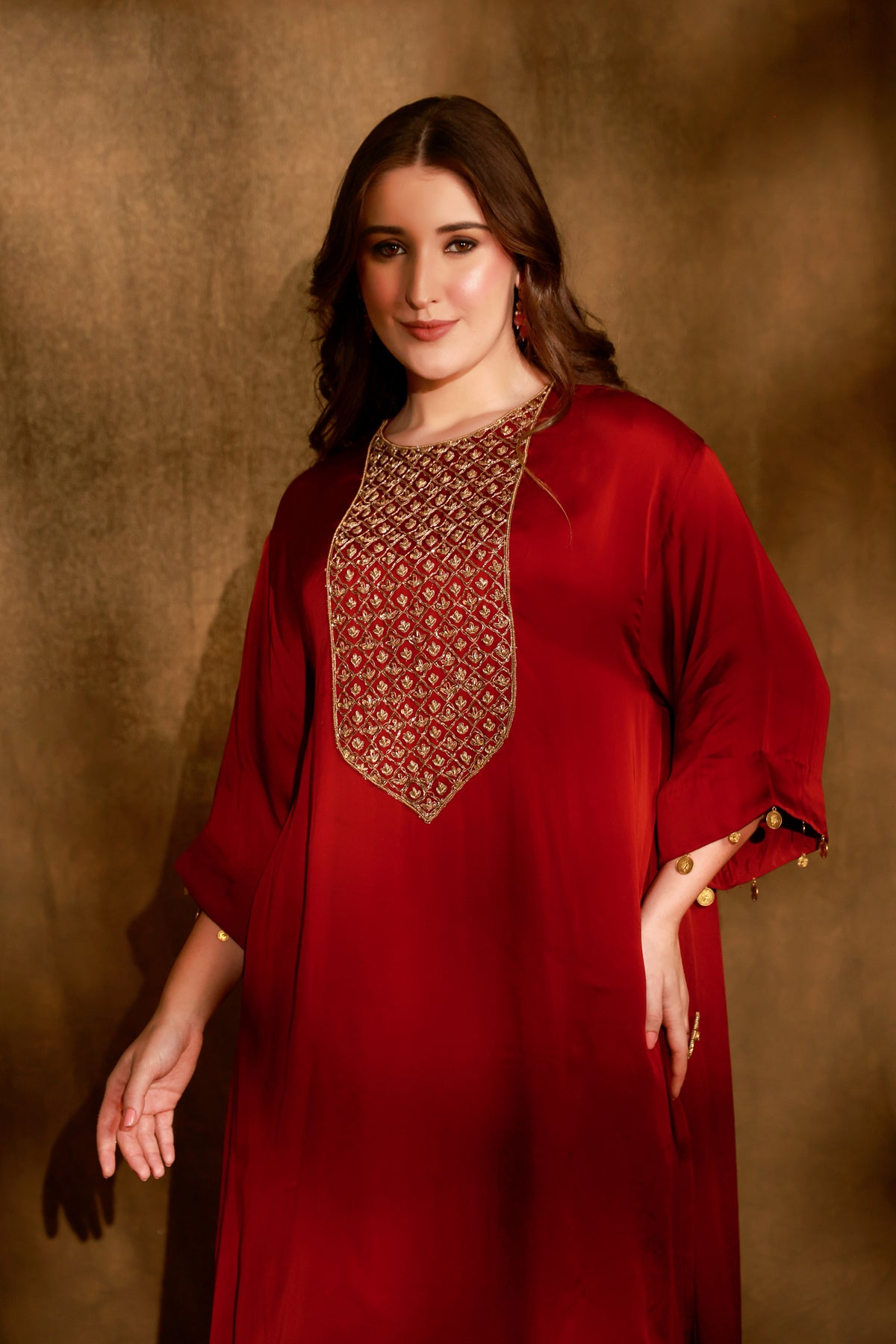 Zarkha Maroon Kaftan Set