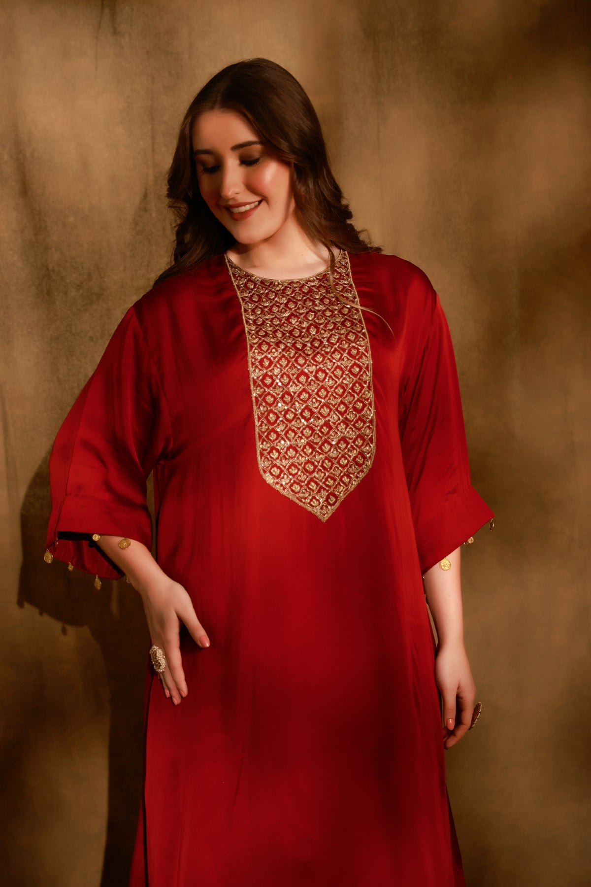 Zarkha Maroon Kaftan Set
