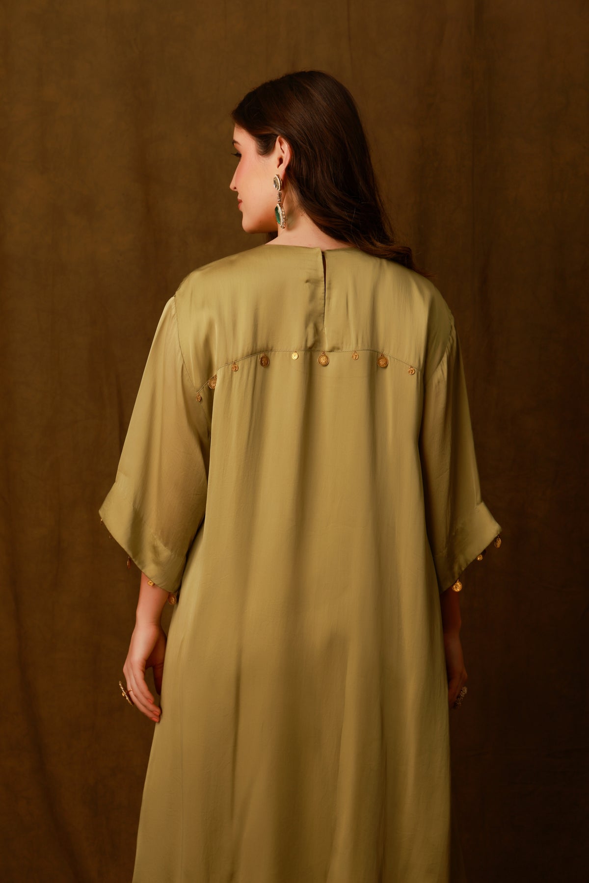 Zarkha Olive Green Kaftan Set