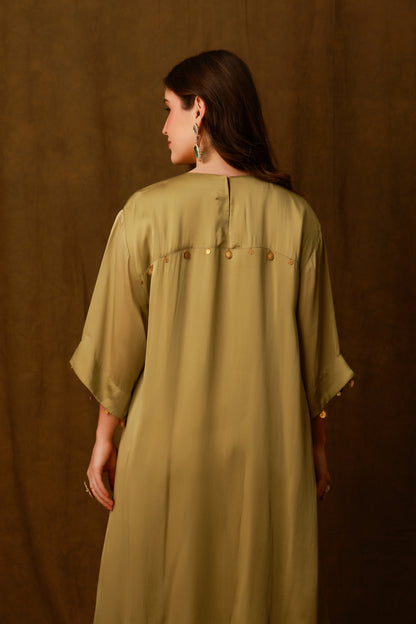 Zarkha Olive Green Kaftan Set