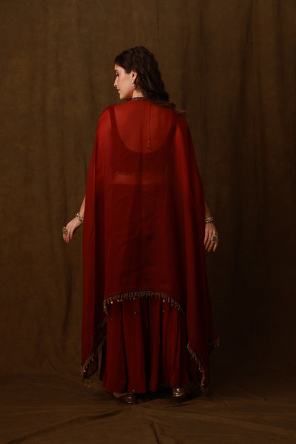 Zarkha Maroon Sharara Cape Set