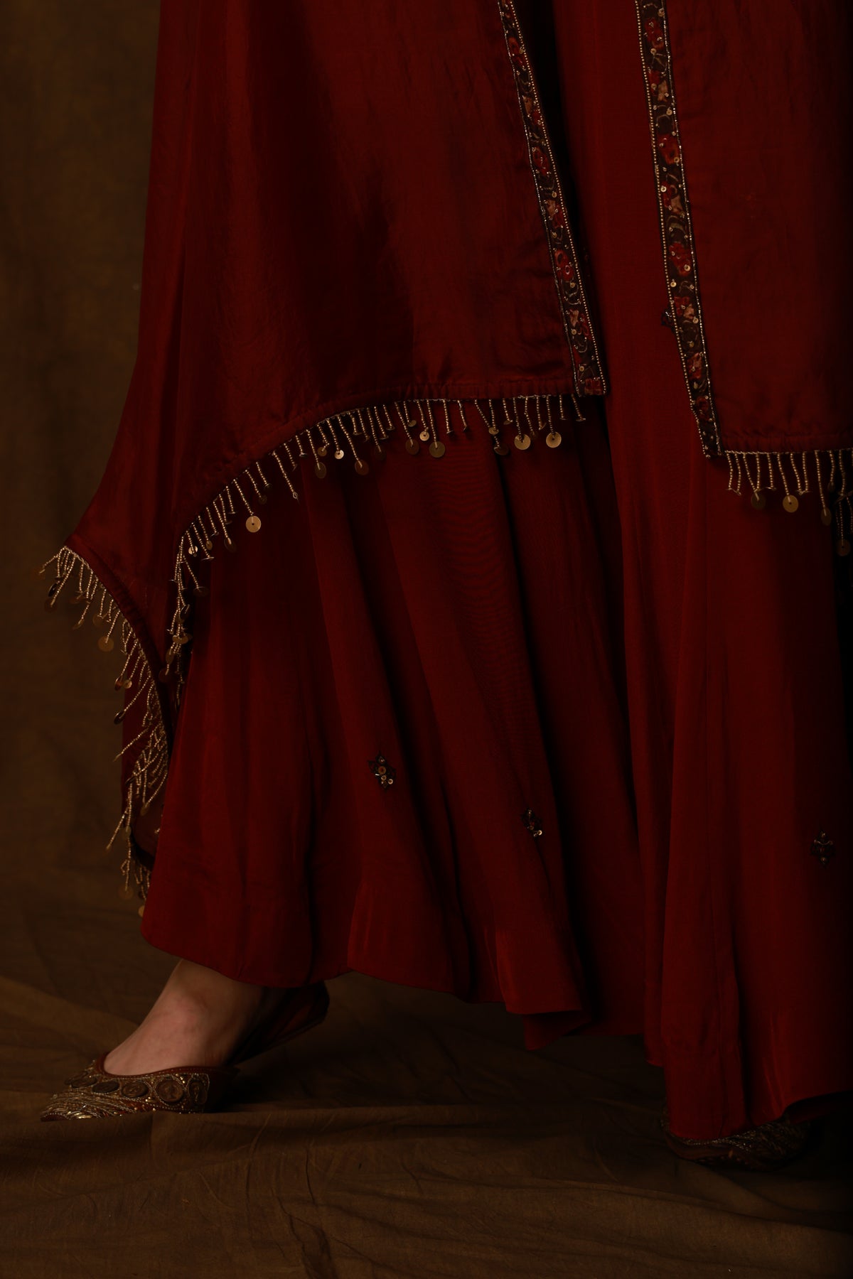 Zarkha Maroon Sharara Cape Set