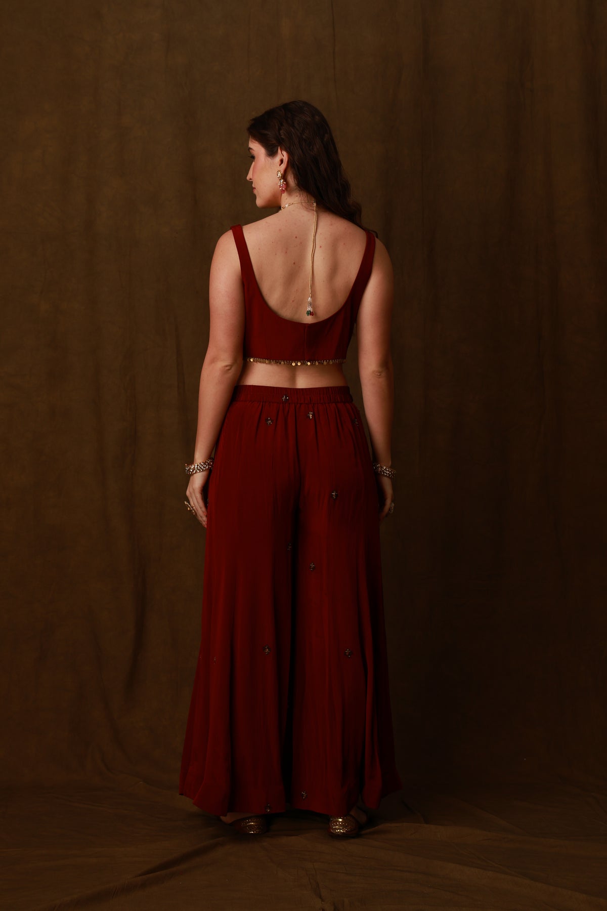 Zarkha Maroon Sharara Cape Set