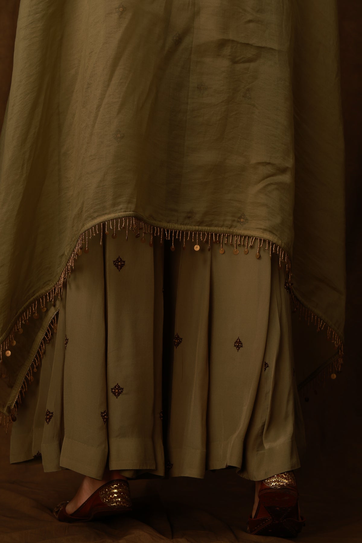 Zarkha Green Sharara Cape Set