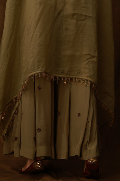 Zarkha Green Sharara Cape Set