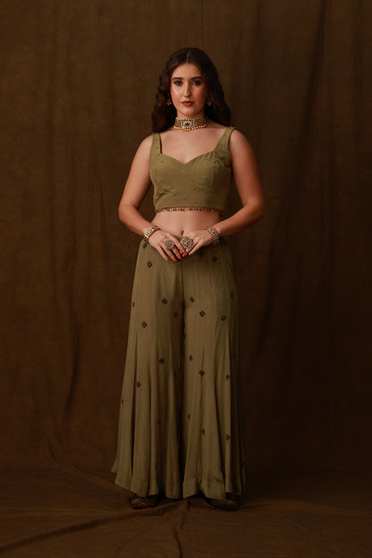 Zarkha Green Sharara Cape Set