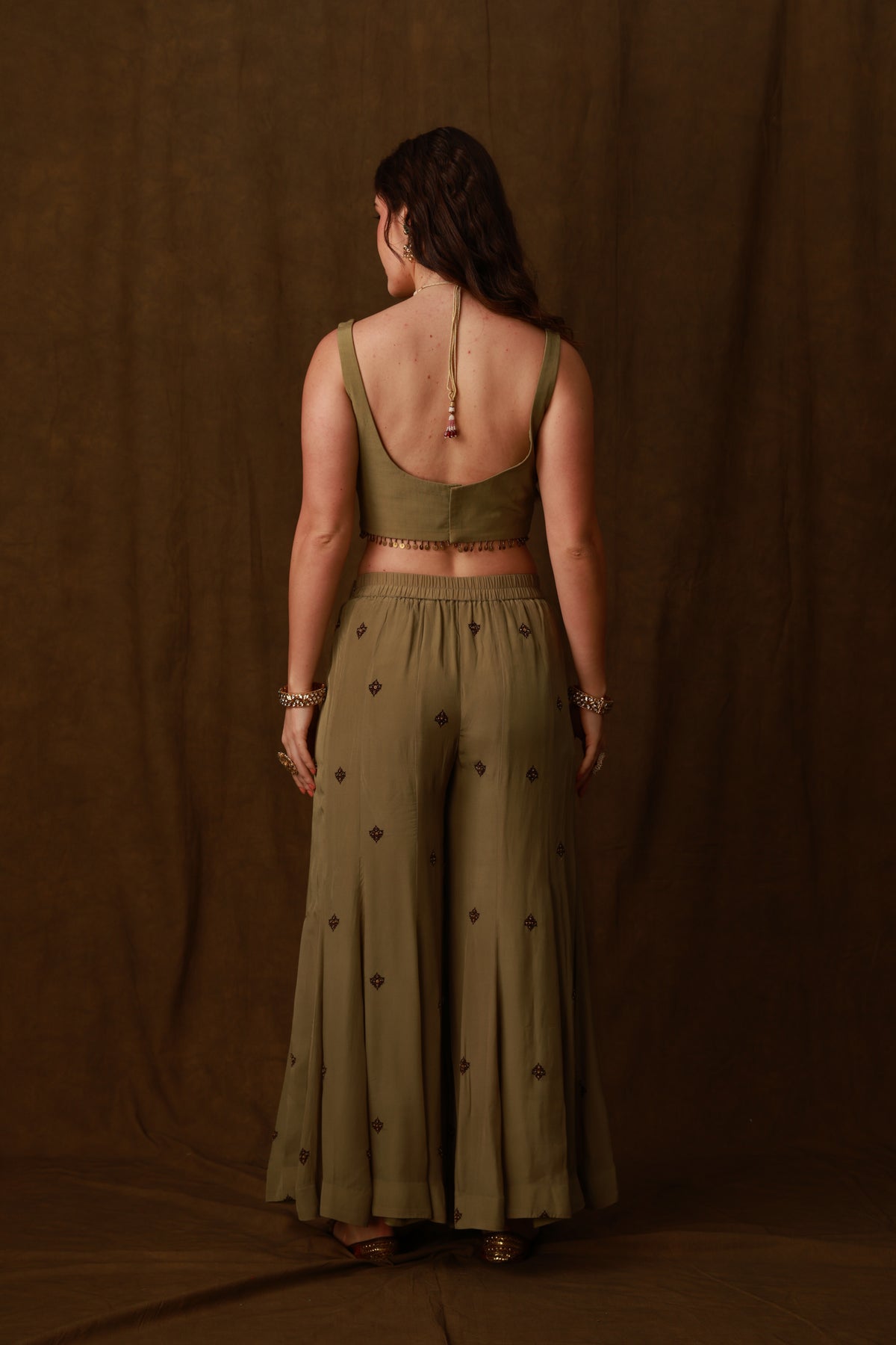 Zarkha Green Sharara Cape Set