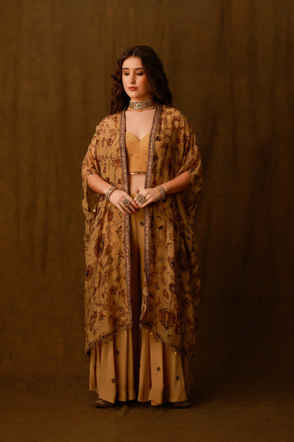 Zarkha Gold Sharara Cape Set
