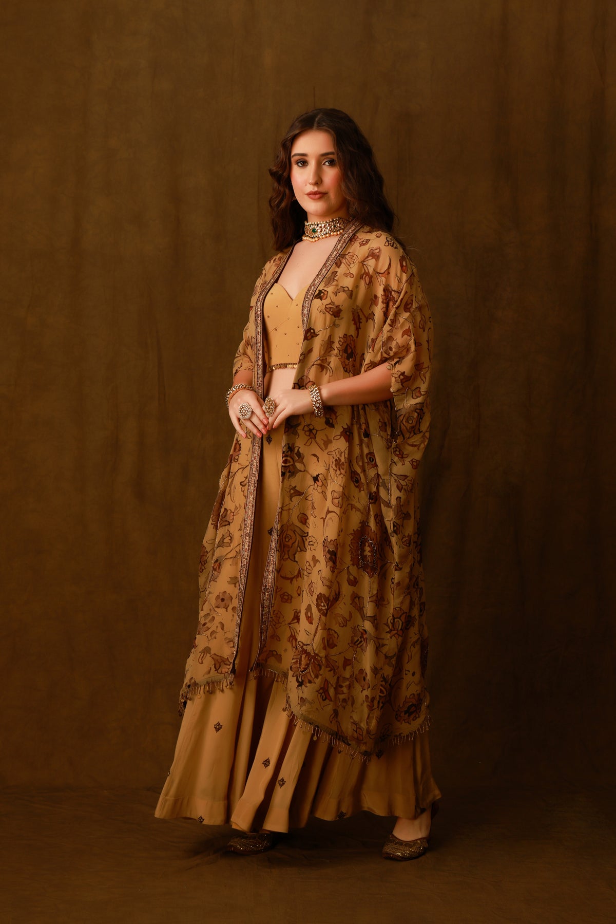 Zarkha Gold Sharara Cape Set