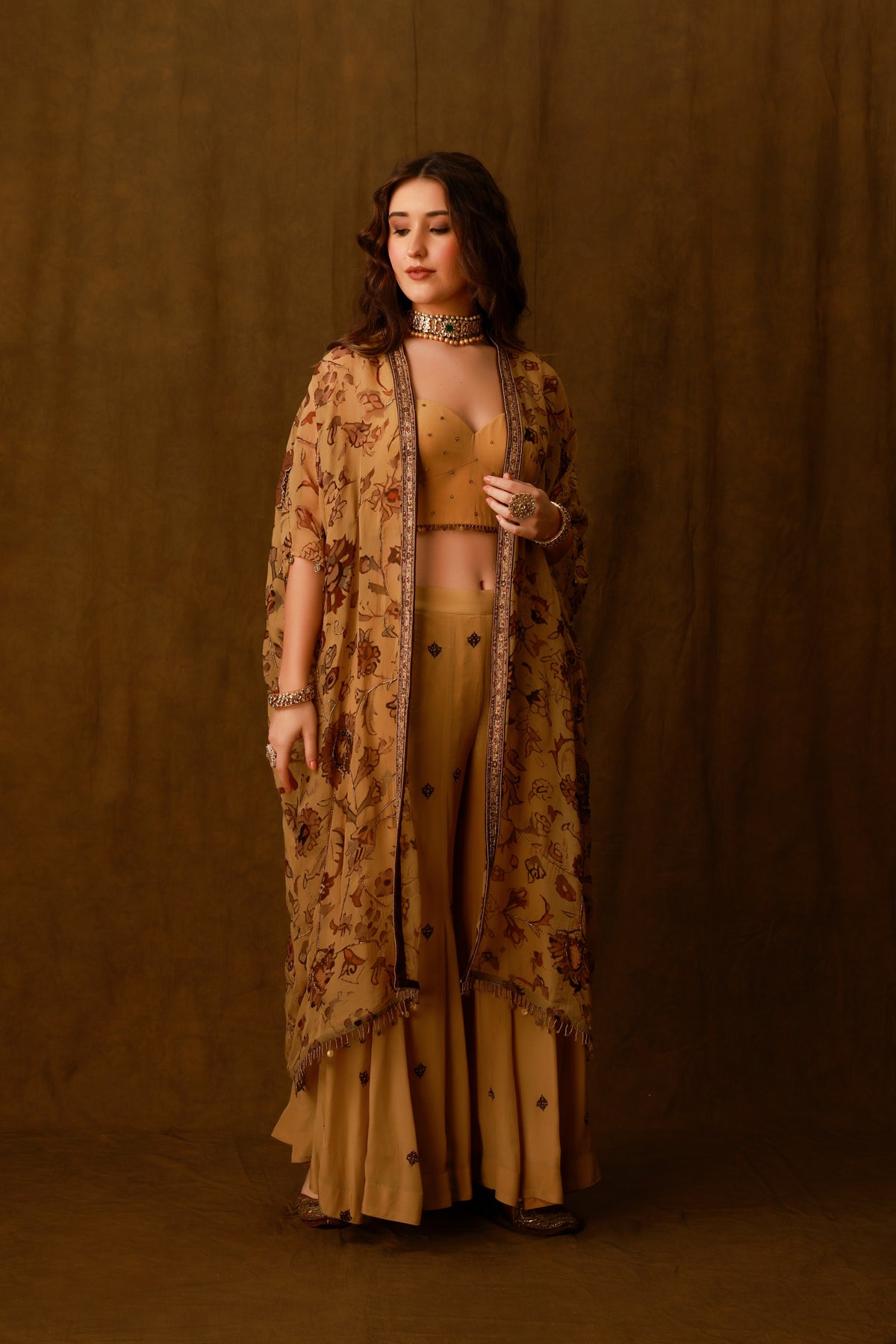 Zarkha Gold Sharara Cape Set