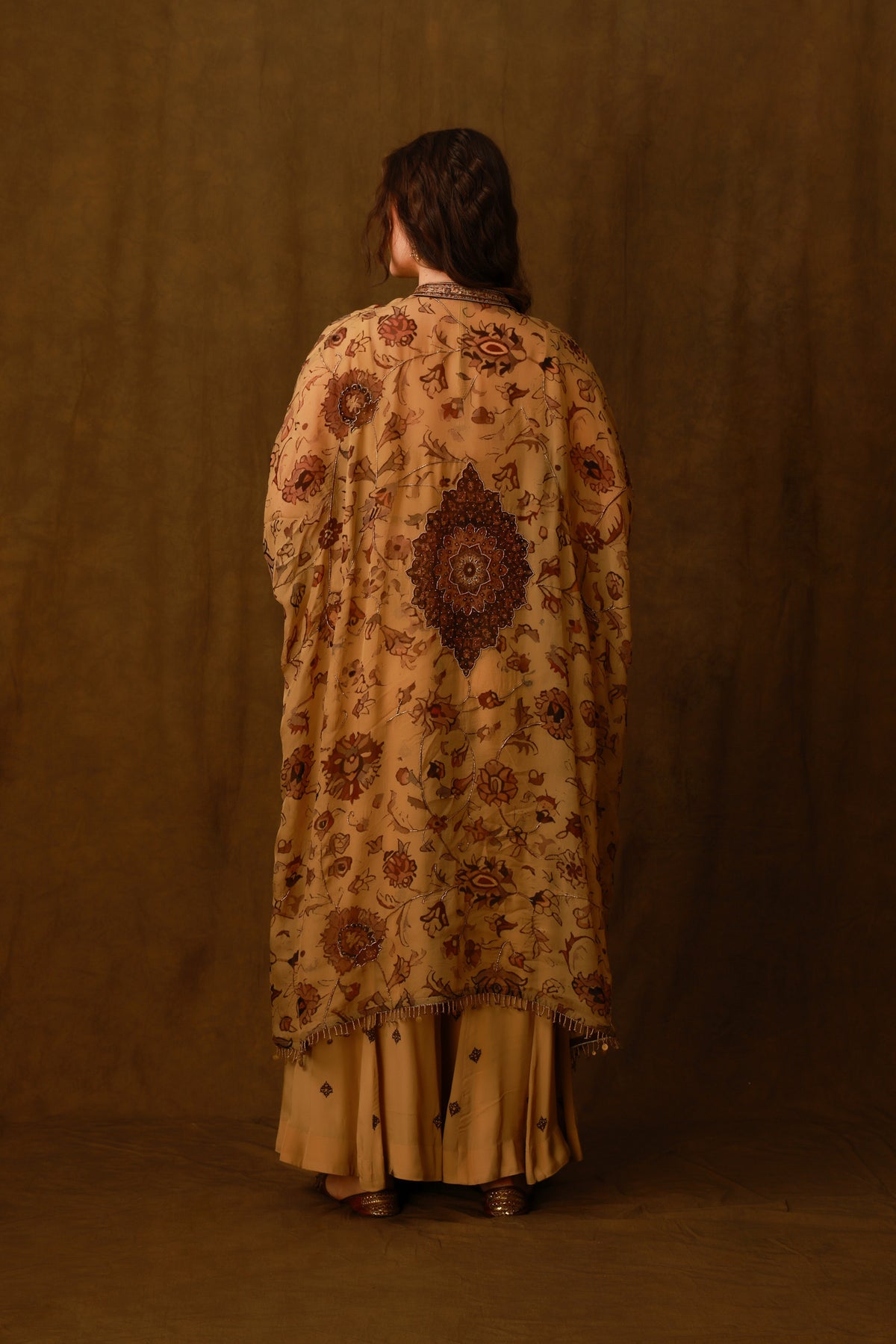 Zarkha Gold Sharara Cape Set