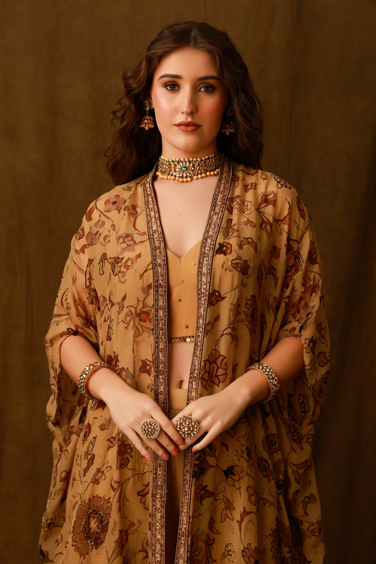 Zarkha Gold Sharara Cape Set