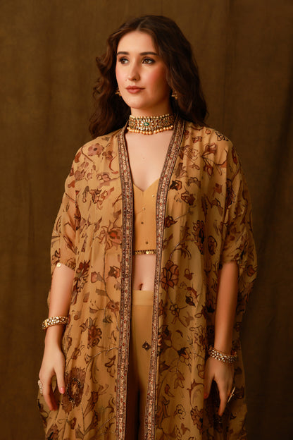 Zarkha Gold Sharara Cape Set