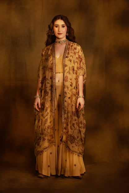 Zarkha Gold Sharara Cape Set