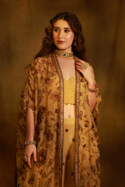 Zarkha Gold Sharara Cape Set