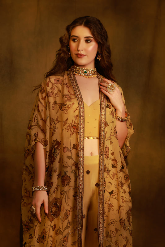 Zarkha Gold Sharara Cape Set