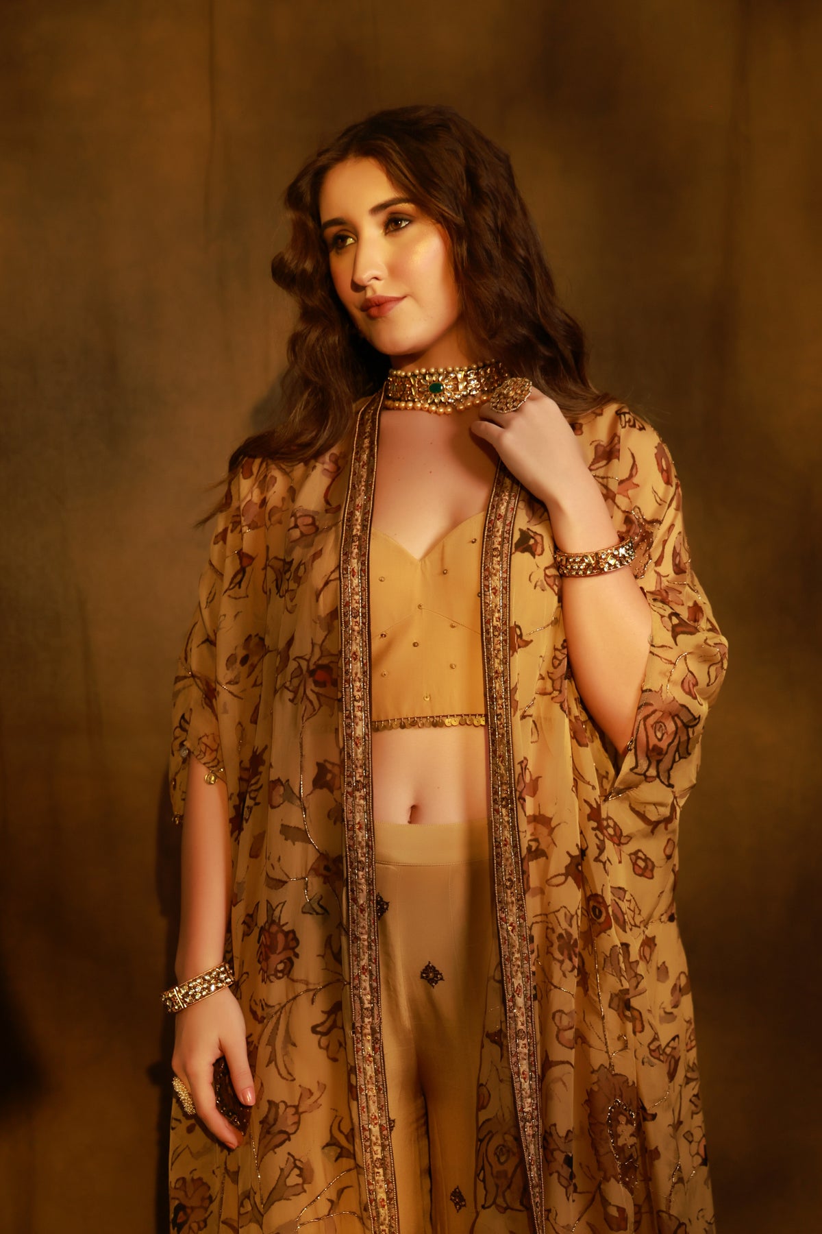 Zarkha Gold Sharara Cape Set