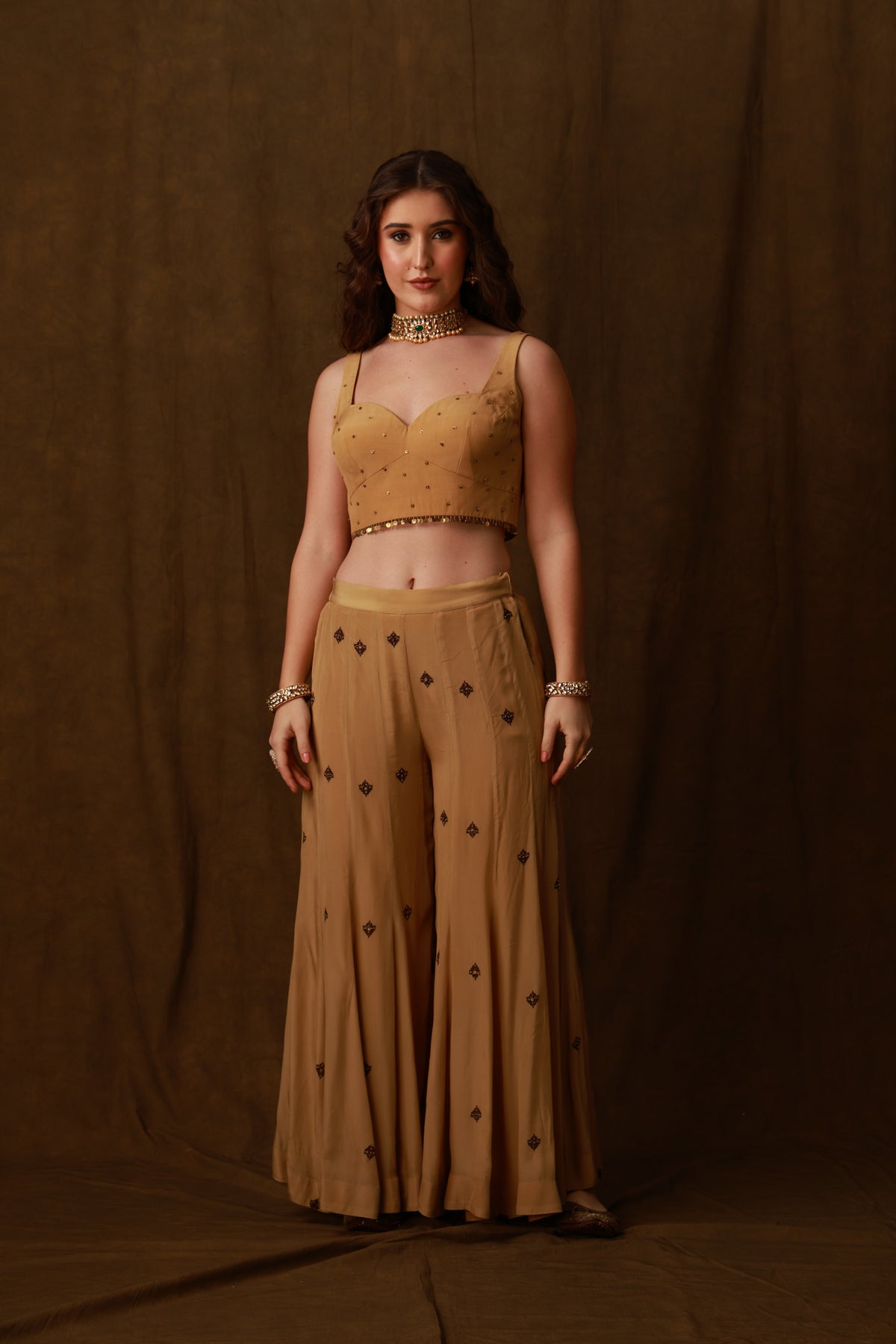 Zarkha Gold Sharara Cape Set