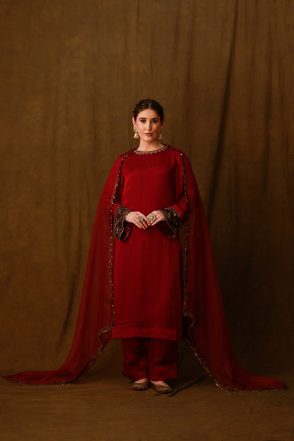 Zarkha Maroon Kurta Set