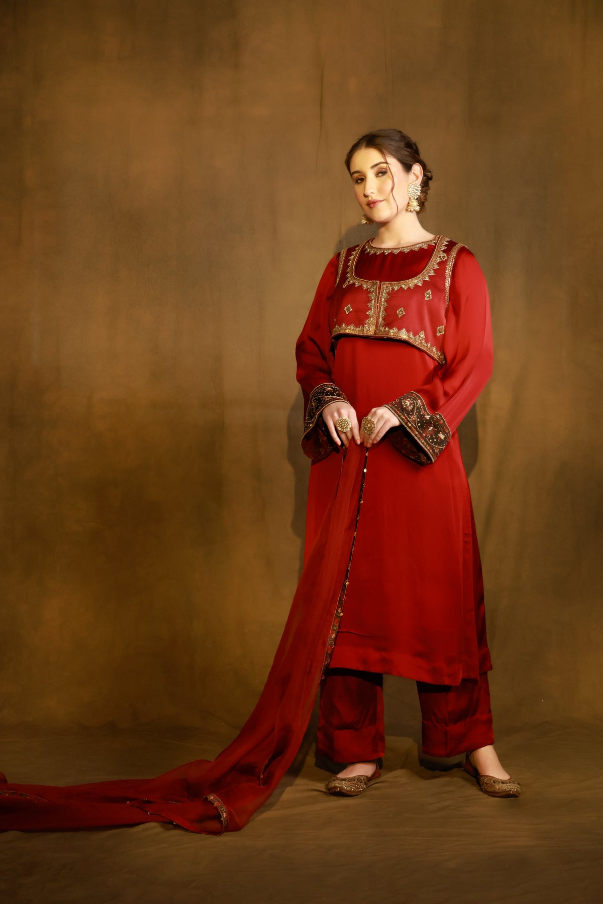 Zarkha Maroon Kurta Jacket set