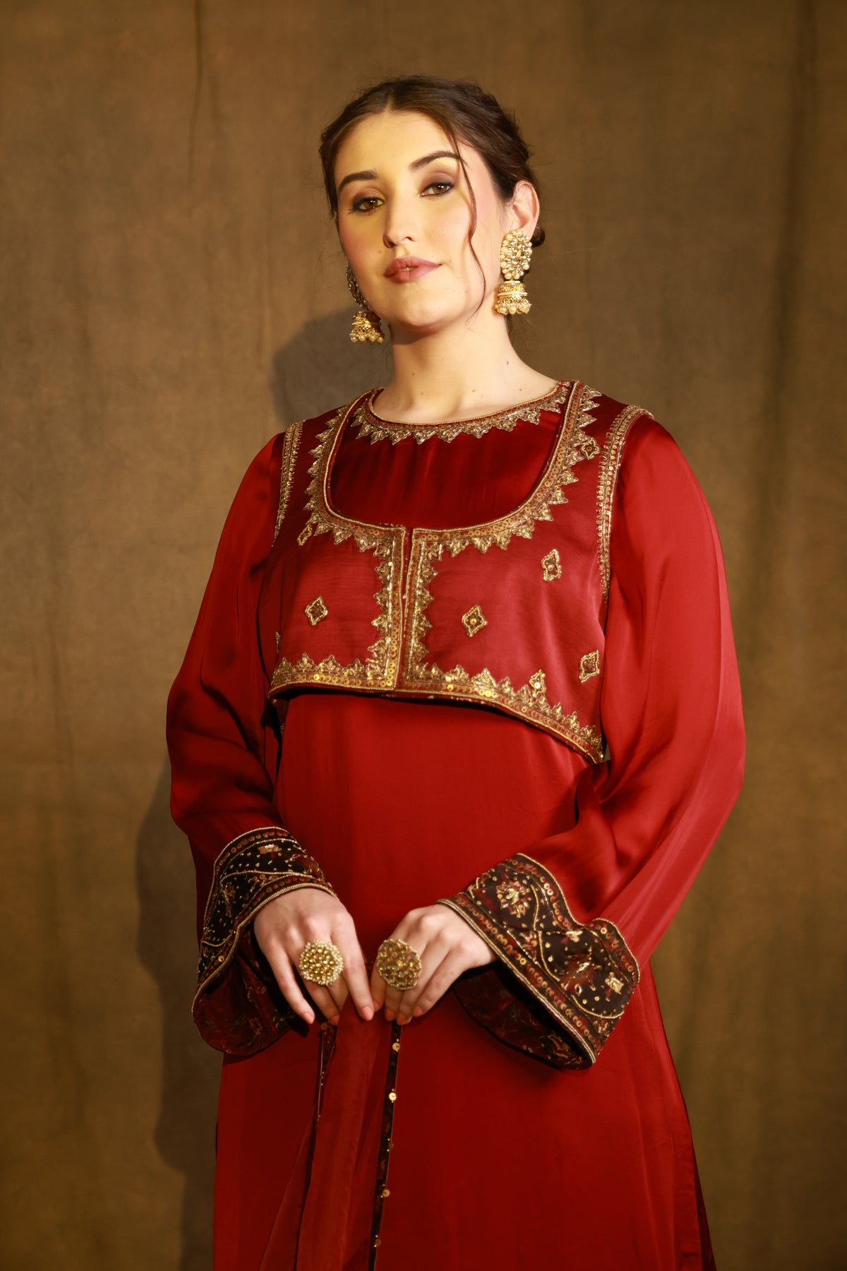 Zarkha Maroon Kurta Jacket set