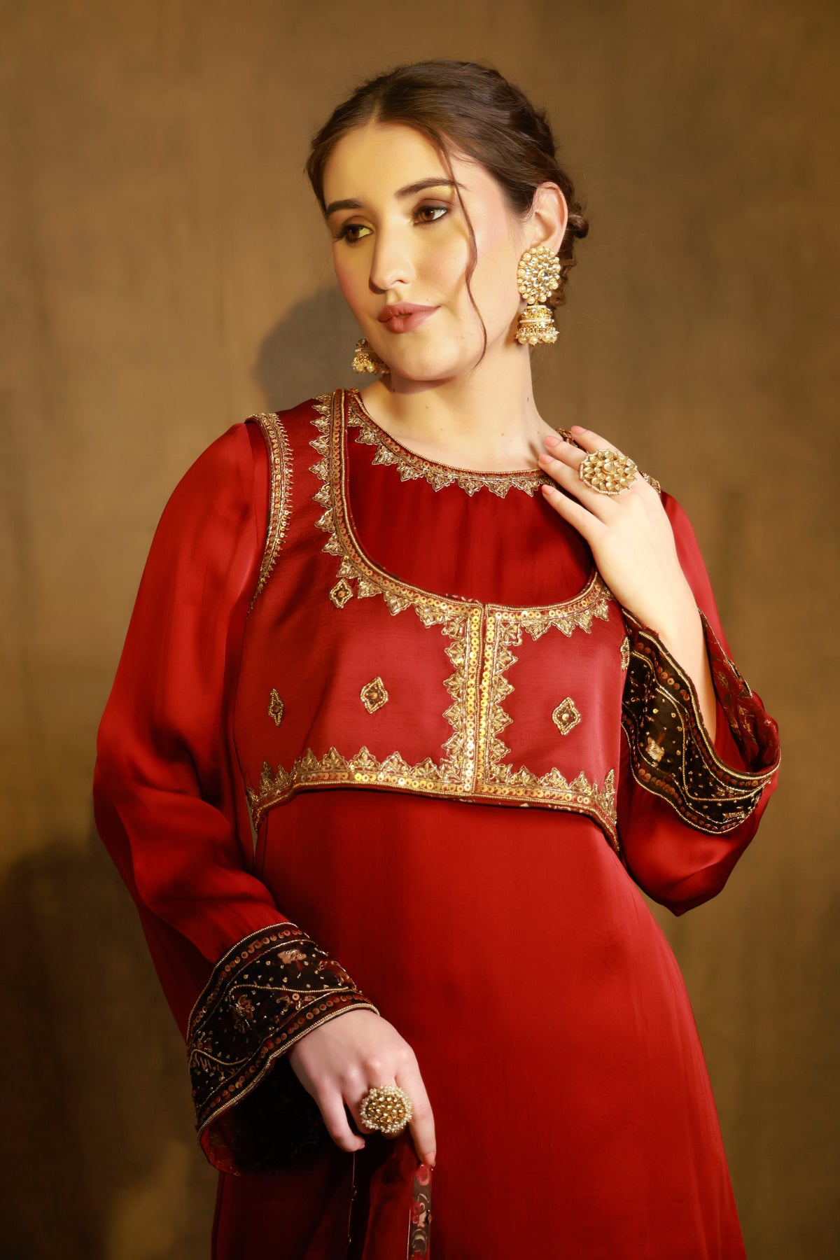 Zarkha Maroon Kurta Jacket set