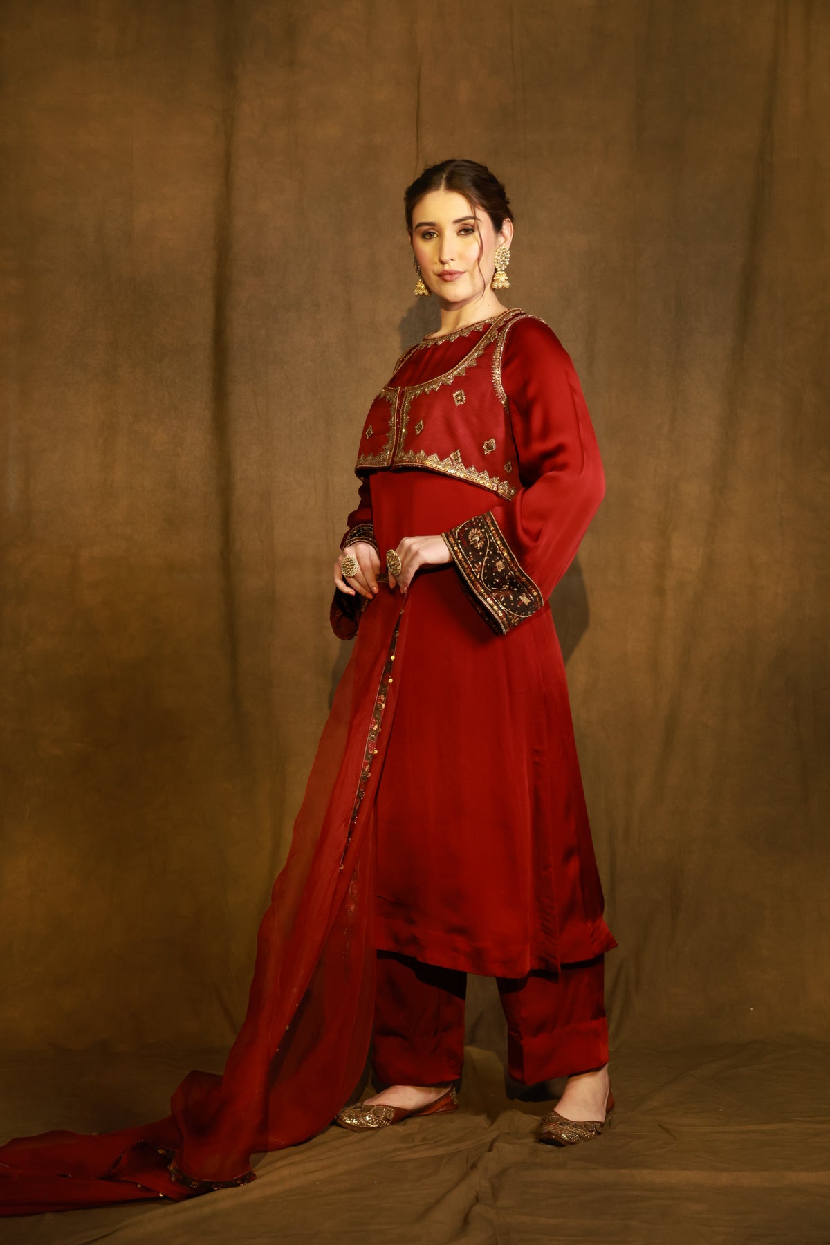 Zarkha Maroon Kurta Jacket set