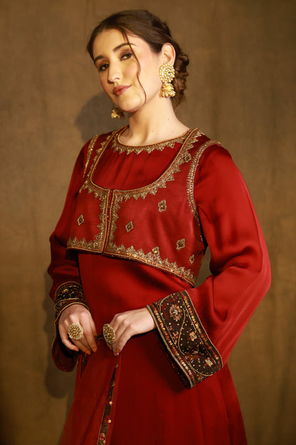 Zarkha Maroon Kurta Jacket set