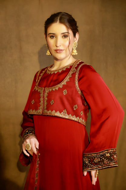 Zarkha Maroon Kurta Jacket set