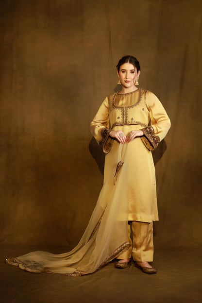 Zarkha Gold Kurta Jacket Set