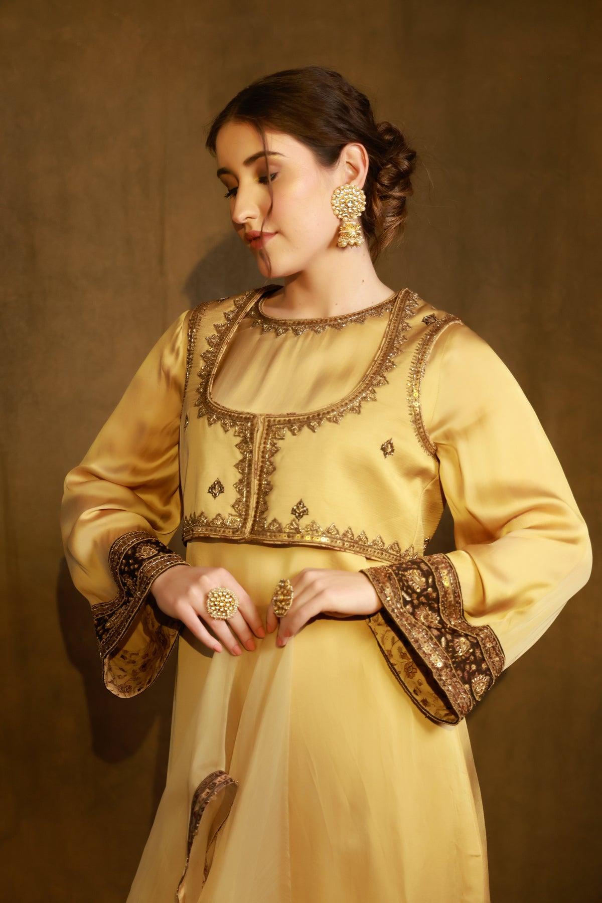 Zarkha Gold Kurta Jacket Set