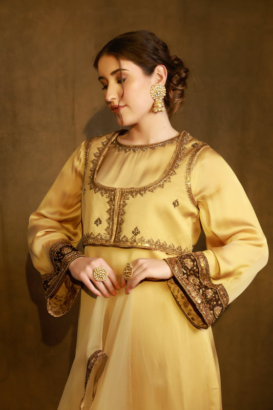 Zarkha Gold Kurta Jacket Set
