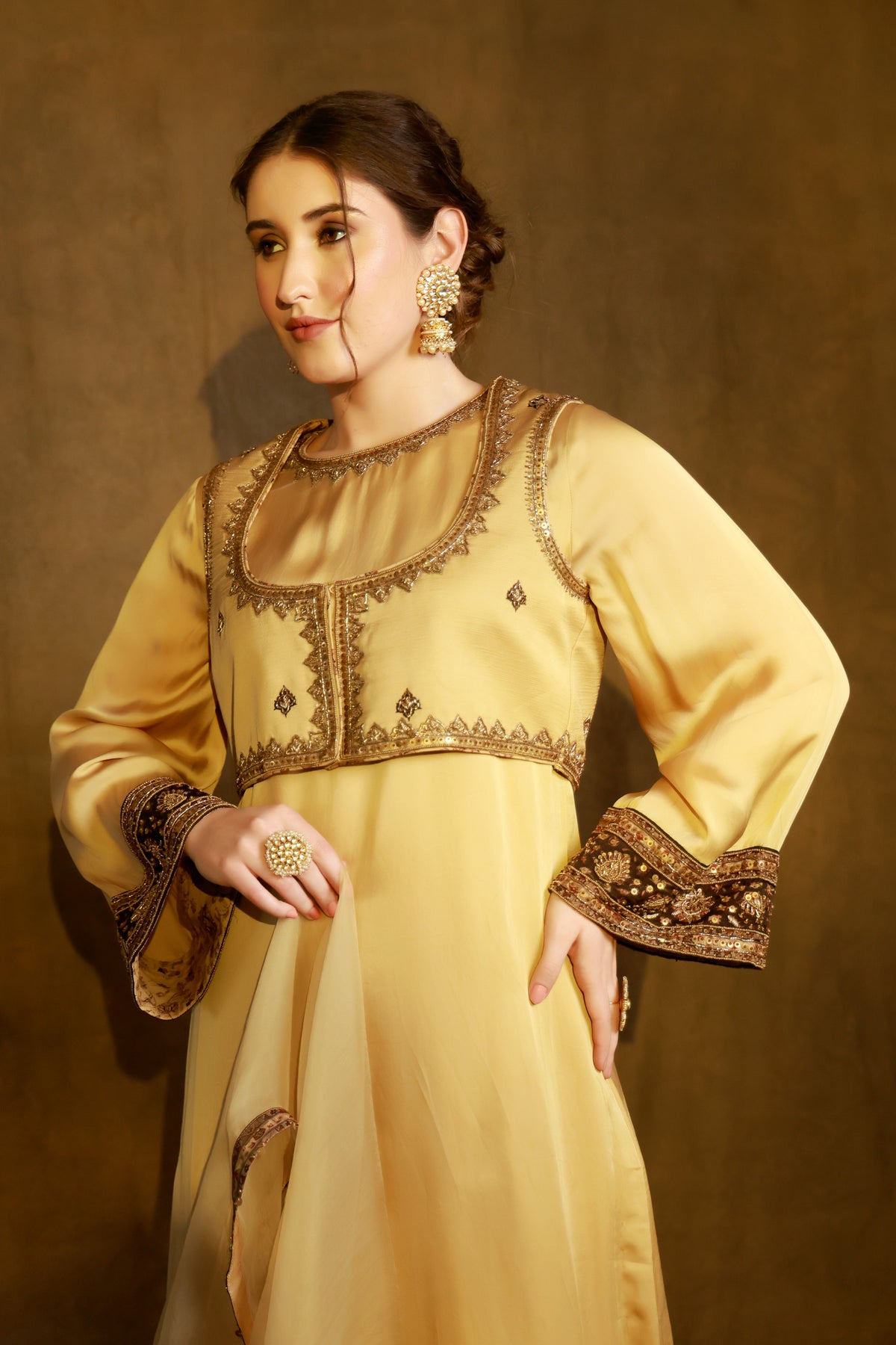Zarkha Gold Kurta Jacket Set
