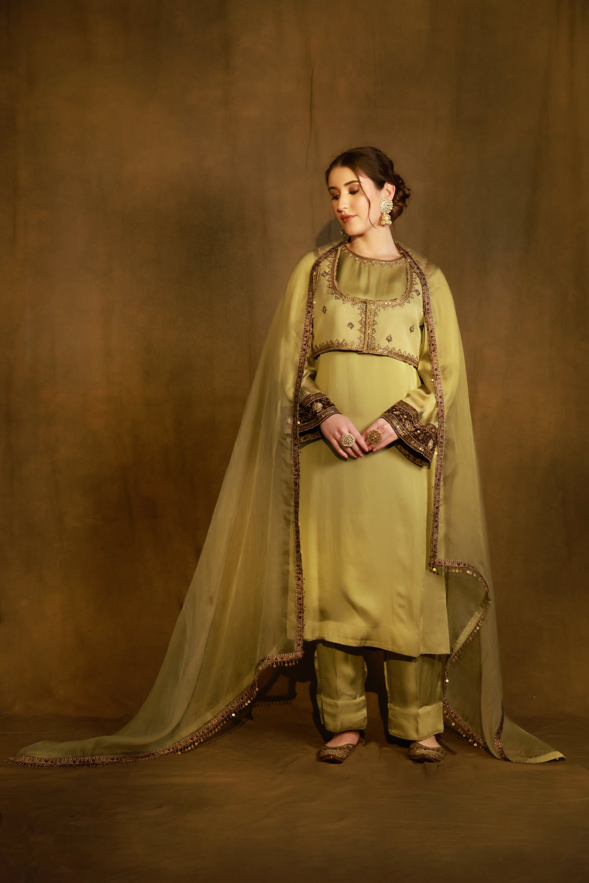 Zarkha Green Kurta Jacket set