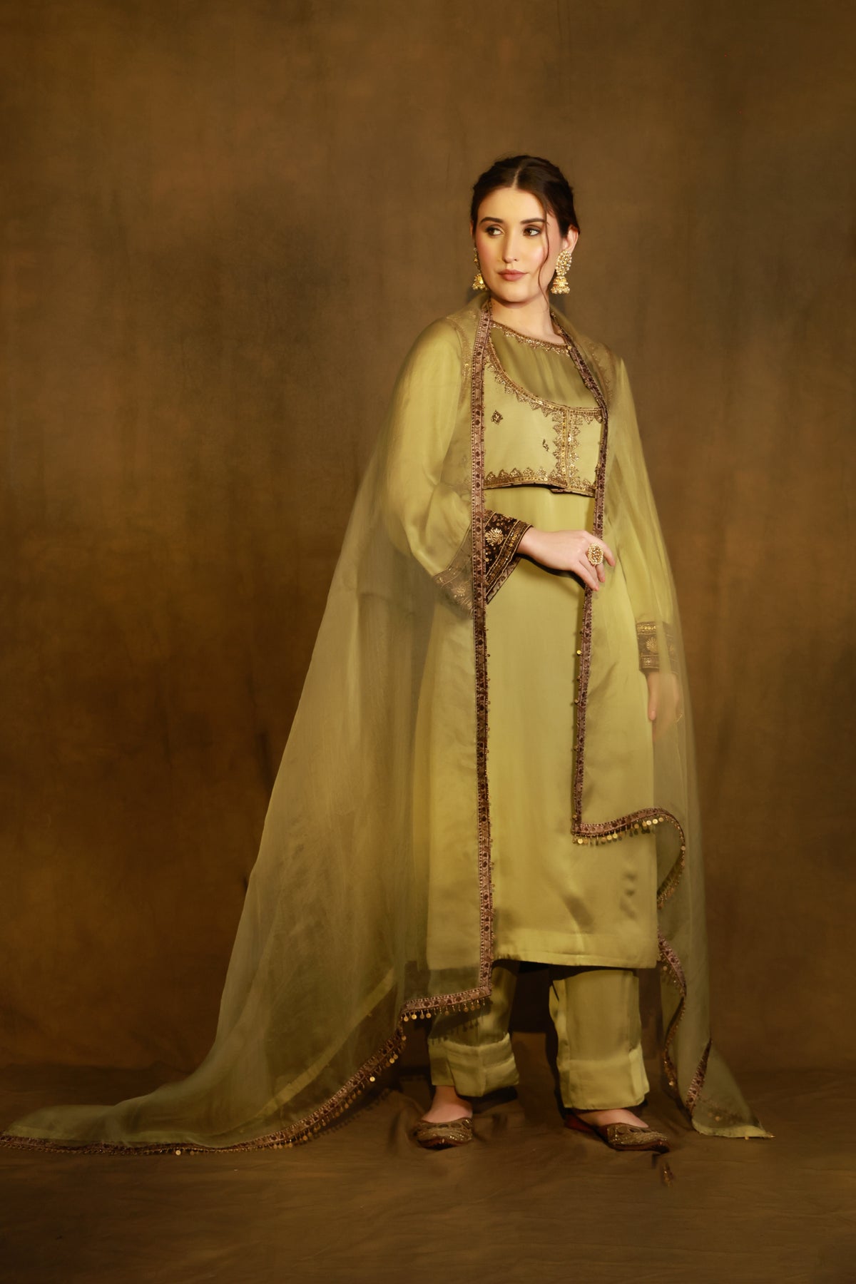 Zarkha Green Kurta Jacket set