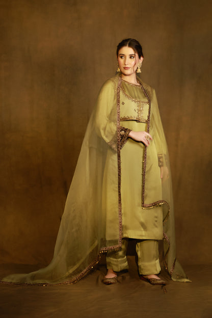Zarkha Green Kurta Jacket set