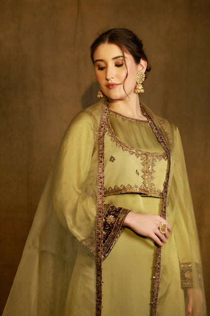 Zarkha Green Kurta Jacket set
