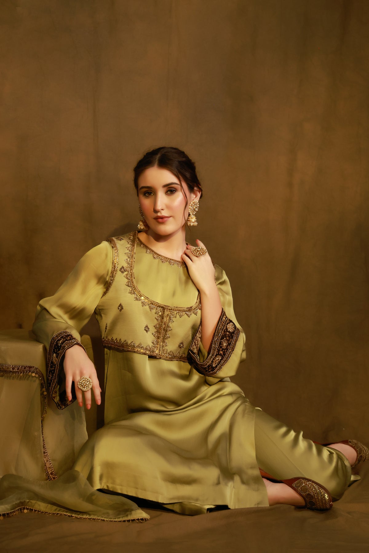 Zarkha Green Kurta Jacket set
