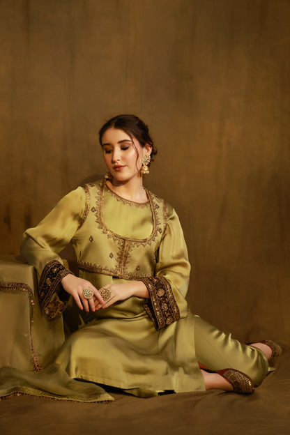 Zarkha Green Kurta Jacket set