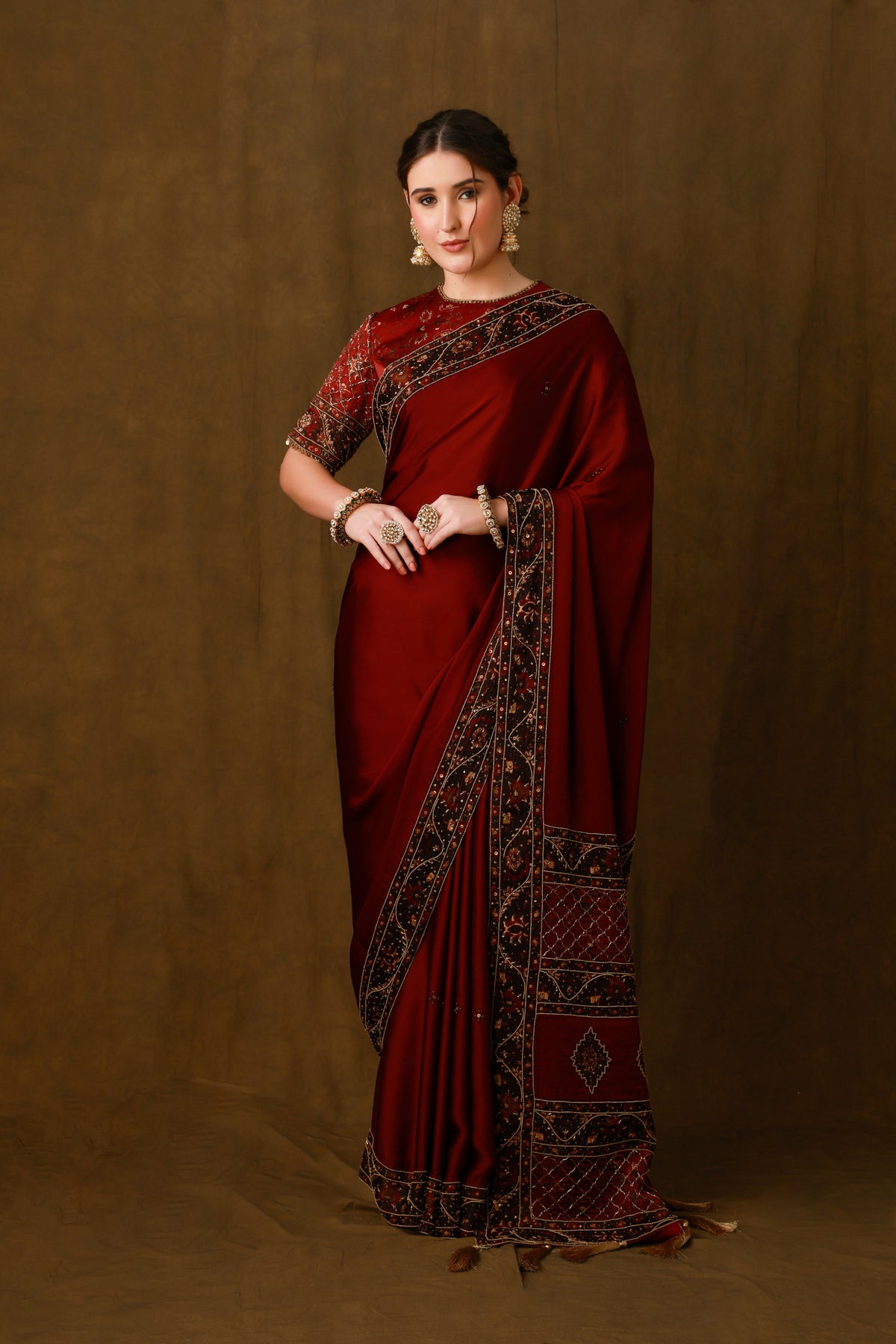 Zarkha Maroon Saree