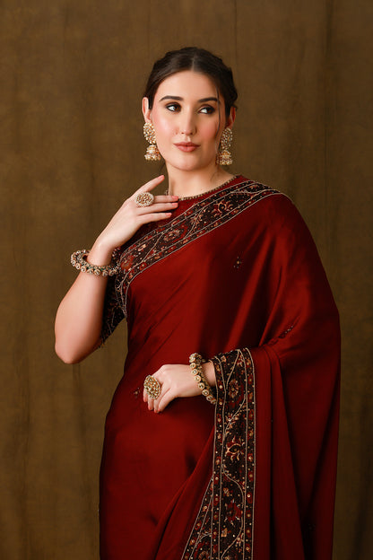 Zarkha Maroon Saree