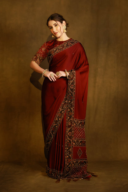 Zarkha Maroon Saree