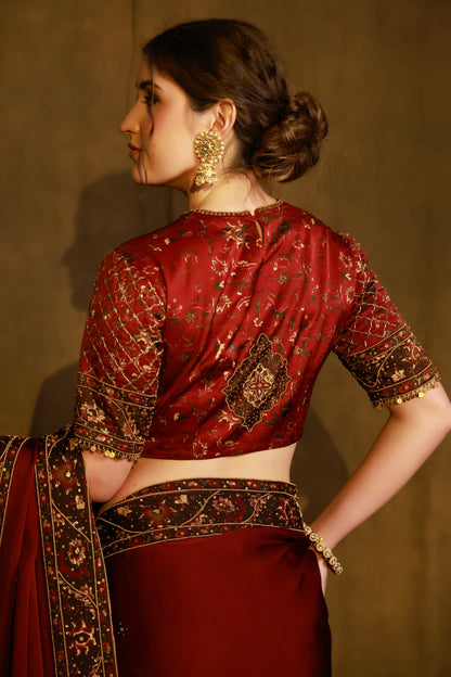 Zarkha Maroon Saree