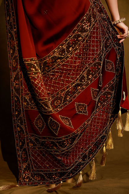 Zarkha Maroon Saree