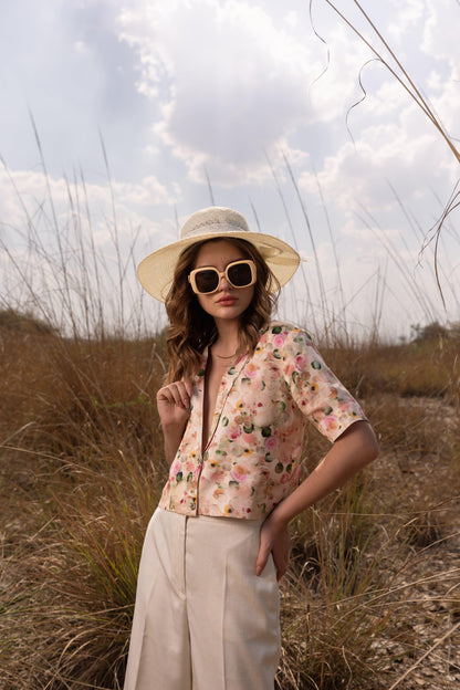 AFRIYA FLORAL WHISPERING PASTELS SHORT BLAZER