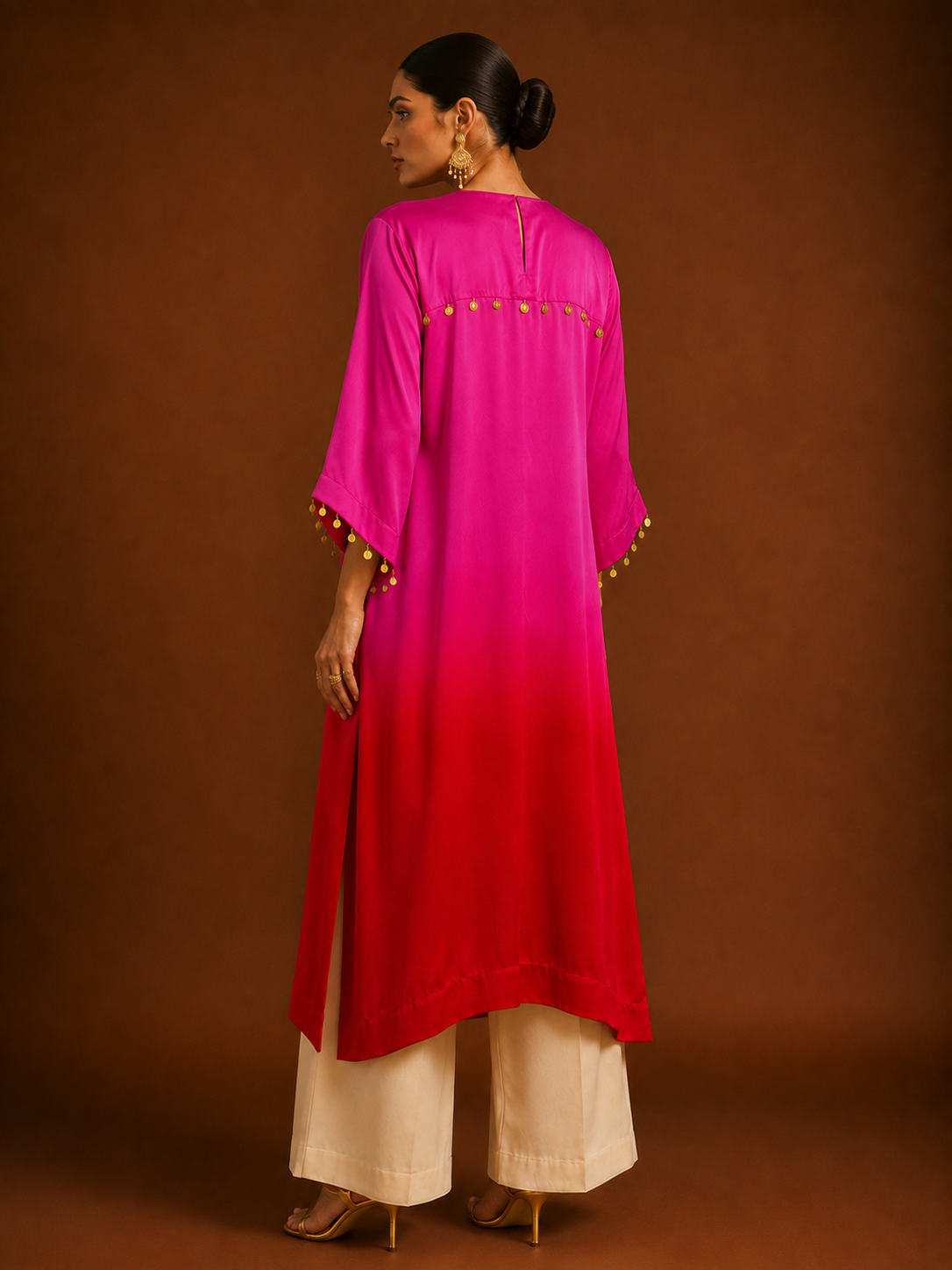 Hoor-e-Mahal Pink & Red Ombre Kaftan Set
