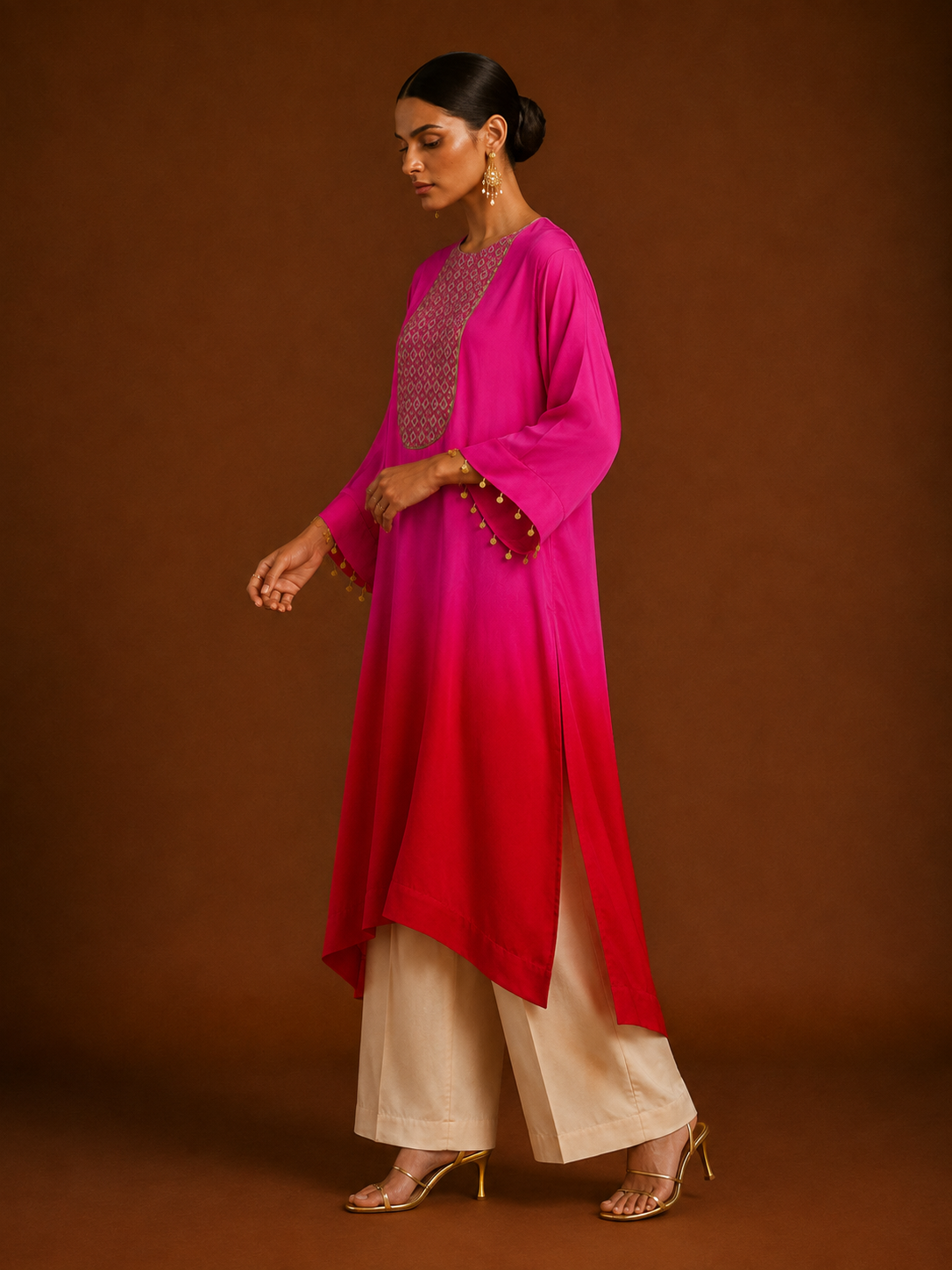 Hoor-e-Mahal Pink & Red Ombre Kaftan Set