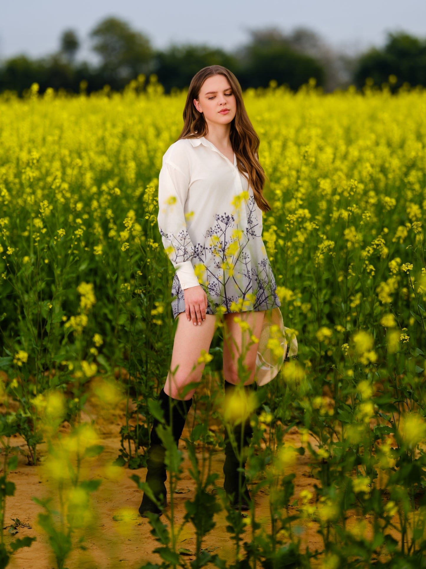 Monochrome Meadow Long Shirt