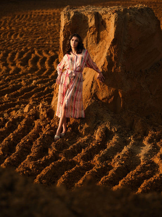 MULTI STRIPES KAFTAN DRESS